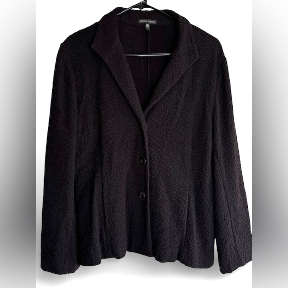 Eileen Fisher Textured Blazer Black Purple Size Medium Cotton Blend